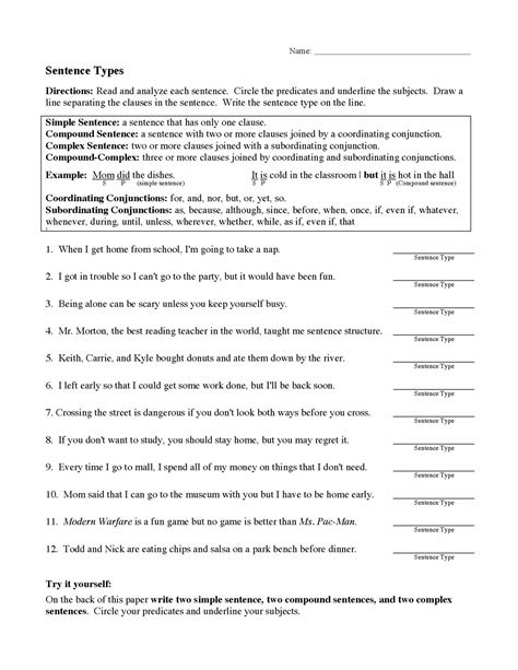 Identifying Sentence Types Worksheet – Printable PDF Template