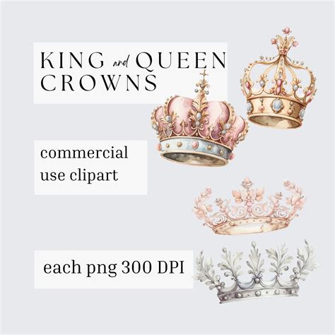 King and Queen Crowns Clipart, Royal Clipart, Crowns Watercolor Clip ...