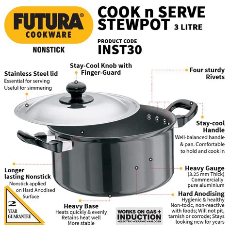 Hawkins Futura Non-Stick 3 Litres Stewpot with Lid | Induction Compati ...
