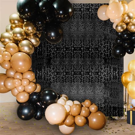 Buy Ayfjovs 49 Pack 12” Panels-Black Shimmer Wall Backdrop, Black ...