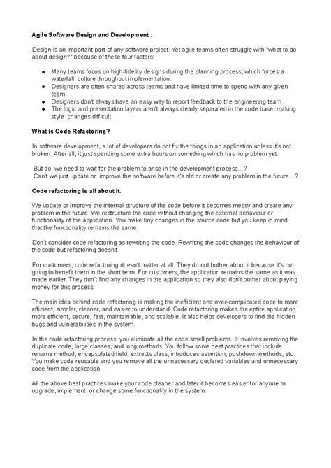 U5Agile refernotes - lecture notes - Agile Software Design and ...