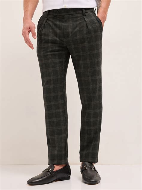 Shop Black Woven Checked Regular Fit Formal Trousers Online ...