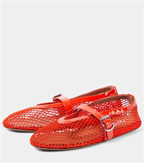 Alaïa Leather-trimmed fishnet ballet flats ALAÏA
