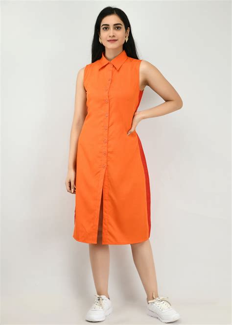 Get Side Striped Detail Solid Sleeveless Button Down Dress at ₹ 599 ...