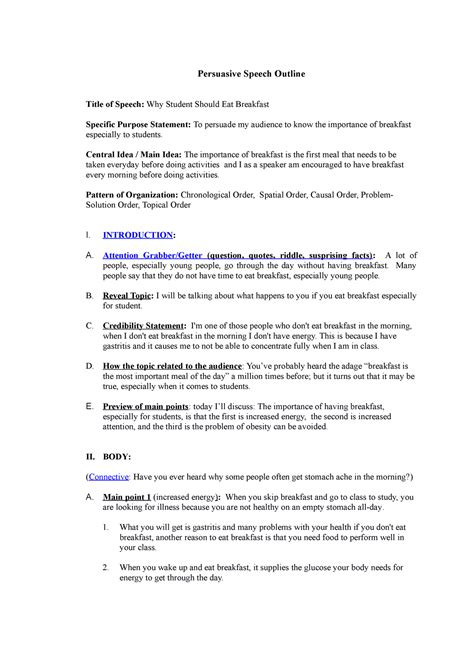 Persuasive Speech Outline - Persuasive Speech Outline Title of Speech ...