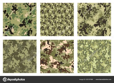Camouflage Seamless Pattern Comparison Different Types Camo Khaki ...