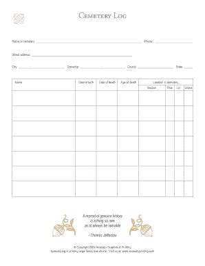 Fillable Online Download and save Cemetery Log now - Ancestry Graphics ...