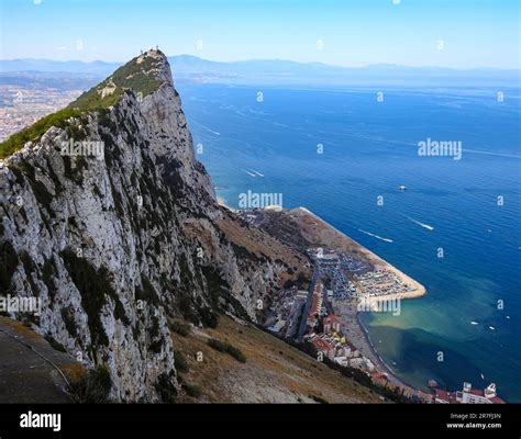 A majestic view of the iconic rock of Gibraltar, located in the British ...