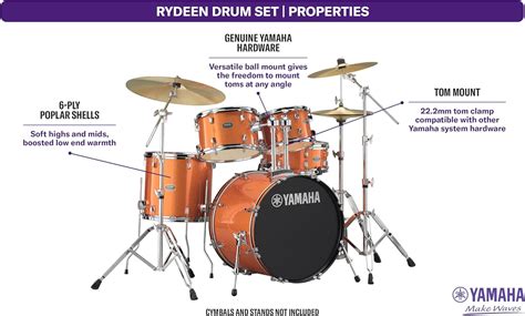 Yamaha Rydeen 5-Piece Drum Set With 22 Bass Drum, India | Ubuy