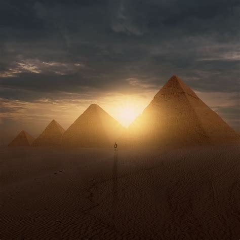 Download wallpaper 3415x3415 pyramids, sun, desert, silhouette, sunset ...