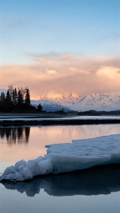 Download wallpaper 1350x2400 river, ice, mountains, snow iphone 8+/7 ...