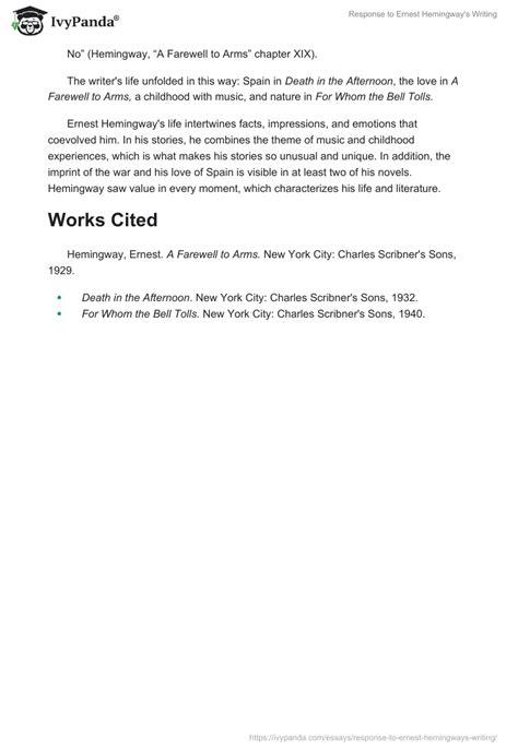 Image result for Hemingway Writing Example