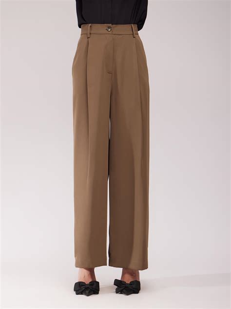Buy Brown Single Pleat Wide Leg Trousers Online | FableStreet