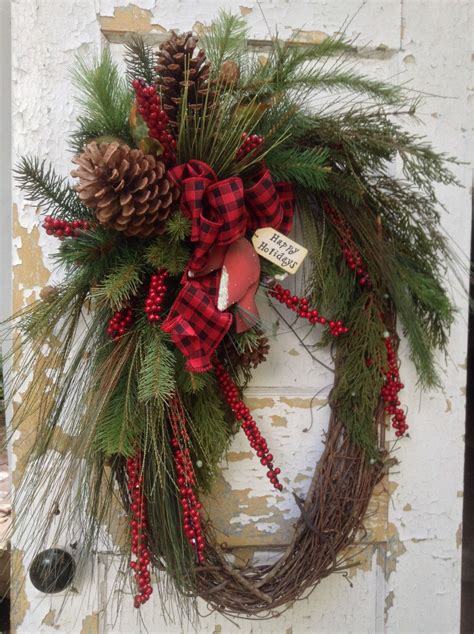 Large Christmas Wreath- Rustic Winter Wreath, Primitive Christmas ...