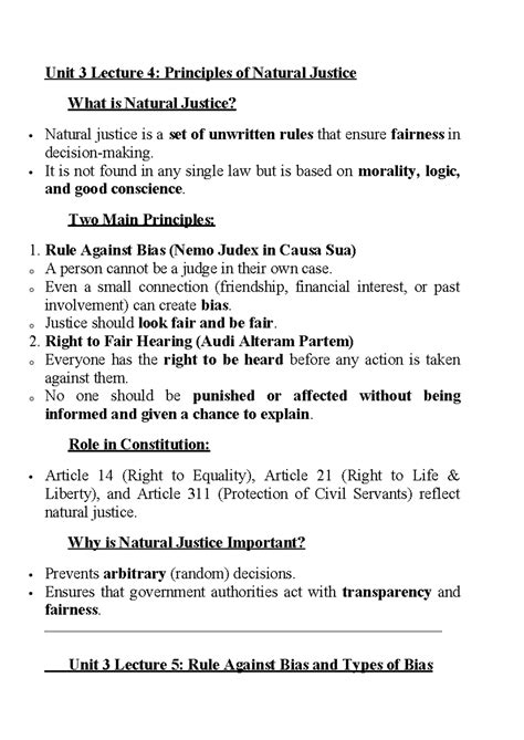 Unit 3 Lecture Notes: Principles of Natural Justice & Administrative ...