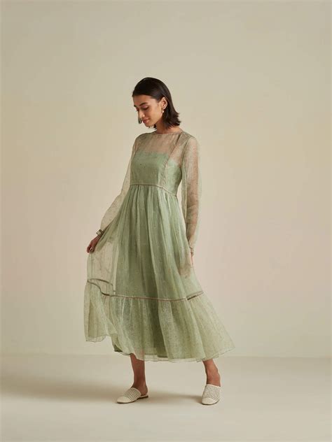 Matcha Swirl Organza Maxi Dress: Shop Romantic Silk Dresses