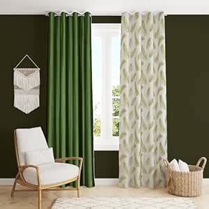 Buy Yarnis Feather Printed Light-Filtering Curtains 7 Feet Long Set of ...