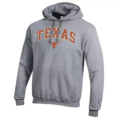 Men's Champion Heather Gray Texas Longhorns Arch Over Logo Pullover Hoodie