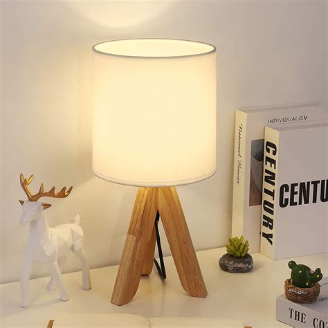 Small Table Lamp, Cute Kids Desk Lamp with Fabric Shade Wood Tripod ...