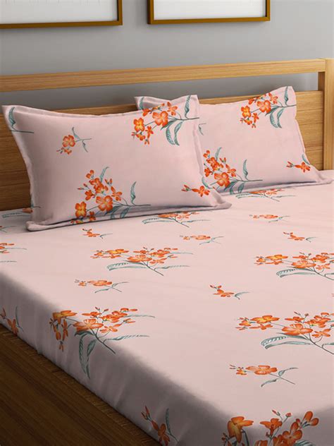 Klotthe Multi Floral 300 TC Cotton Blend Double Bedsheet with 2 Pillow ...