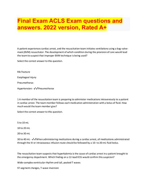 Final exam acls exam questions and answers 2022 version rated a – Artofit