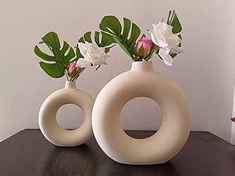 Buy TIED RIBBONS Set of 2 Donut Vases (White, 8.5 & 6 Inches) for ...