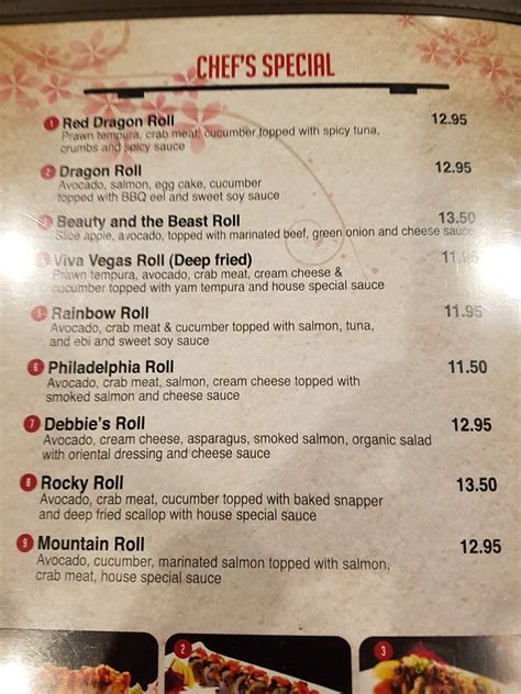 Menu at Yale Sushi restaurant, Chilliwack