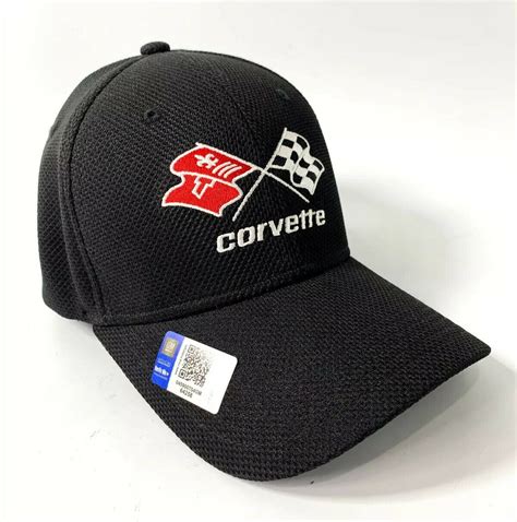 Chevy C3 Corvette Hat / Cap - Black Flexfit Style w/ Crossed Flags Emblem
