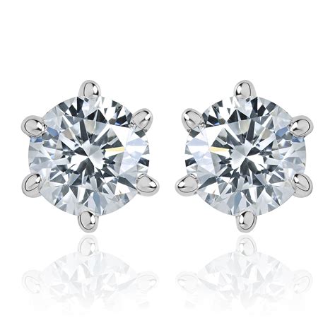 18ct White Gold Six Claw Diamond Solitaire Stud Earrings | Pravins ...
