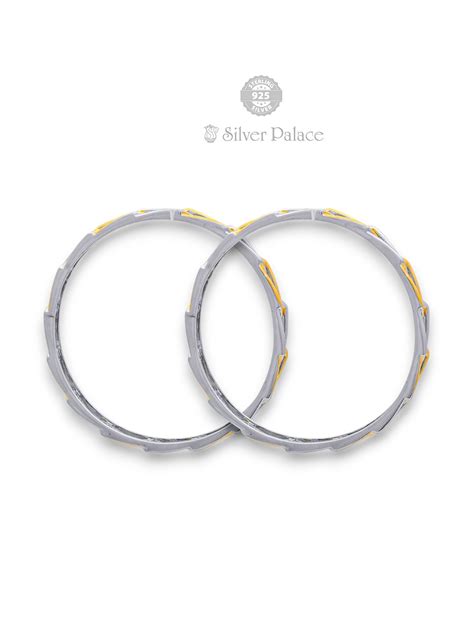 925 Sterling Silver Dual-tone Chain Link Bangles For Women - Silver Palace