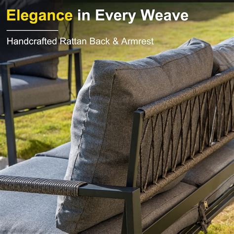 AURA OUTDOOR 3 -Piece Patio Conversation Set with Gray Cushions in the ...