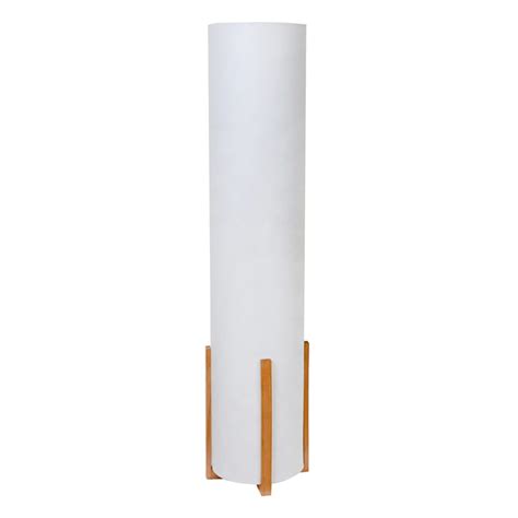 Off White Shade Uplight with Brown Wood Trim, 43"