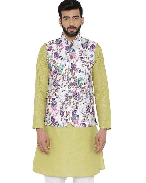Buy White WINTAGE Floral Print Waistcoat with Mandarin Collar | AJIO