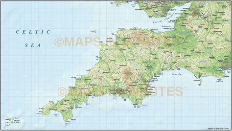 South West England County Map with regular relief @1,000,000 scale in ...
