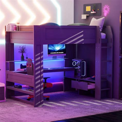 XD Designs Full Size Loft Bed with Desk and Multi-Storage Shelves ...