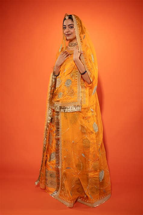 kesariya Pure Silk Satin chanderi handwork rajputi Poshak with pure od