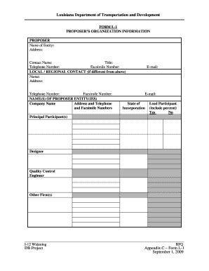 Fillable Online I-12 App C Form L-1 Proposer s Organization Information ...