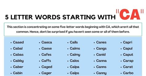 160+Examples of 5 Letter Words Starting with CA in English • 7ESL