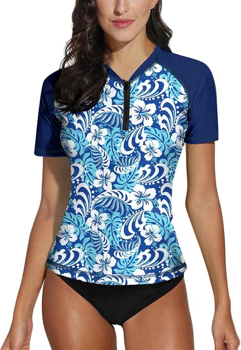 Amazon.com: BesserBay Womens Short Sleeve Rash Guard Shirt Zip Up UV ...