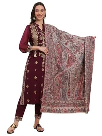 Buy La Vastraa Women's Pure Wool Double Kani Shawl (Grey) at Amazon.in