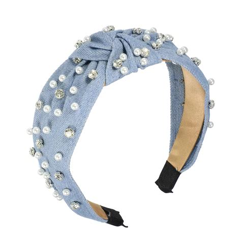 1pcs Pearly Rhinestones Crystal Knotted Women Headband Light Blue 5.31 ...