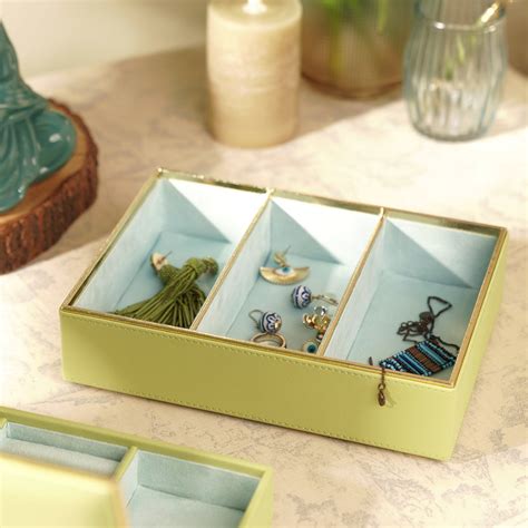 Green 3 Compartment Faux Leather Organiser