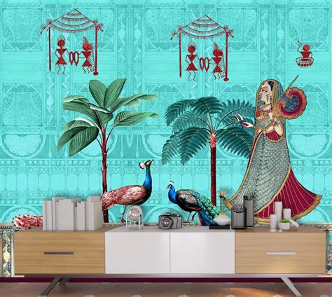 Painting Wallpaper of Peacock and Woman - Magicdecor®