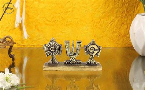 Buy Two Moustaches Shankh Chakra Namah 4 Inches Brass Action Statue ...