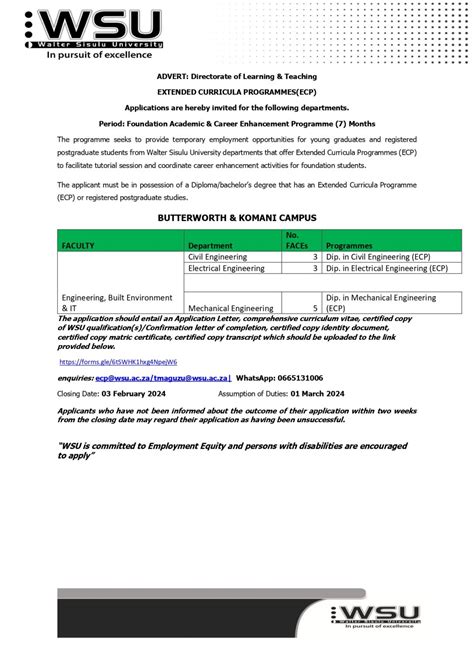 TEMPORARY EMPLOYMENT OPPORTUNITY (WSU GRADUATES & STUDENTS) Closing: 11 ...