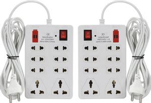 S.Blaze Combo of 2 White 8 in 1 Mini Power Strip Extension cord with ON ...