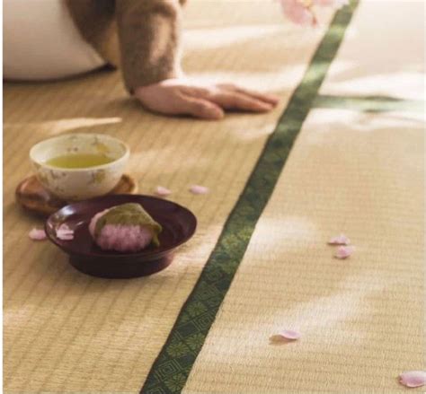 Moderne Matten im traditionellen Tatami-Style laden zum Kirschblüten ...