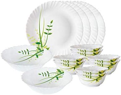 Larah by Borosil Sage Silk Series Opalware Dinner Set | 19 Pieces for ...
