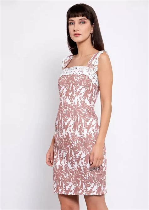 Beige Floral Printed Midi Dress - IKI CHIC