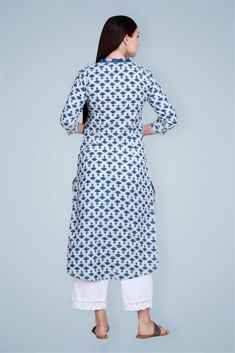Indigo Dabu Hand Block Printed Straight Kurta